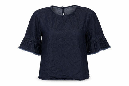 Missguided Womens Blue Cotton Basic Blouse Size 6 Round Neck