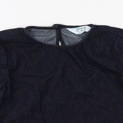 Missguided Womens Blue Cotton Basic Blouse Size 6 Round Neck