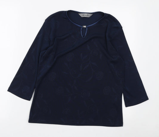 AMARANTO Womens Blue Round Neck Floral Polyester Pullover Jumper Size L