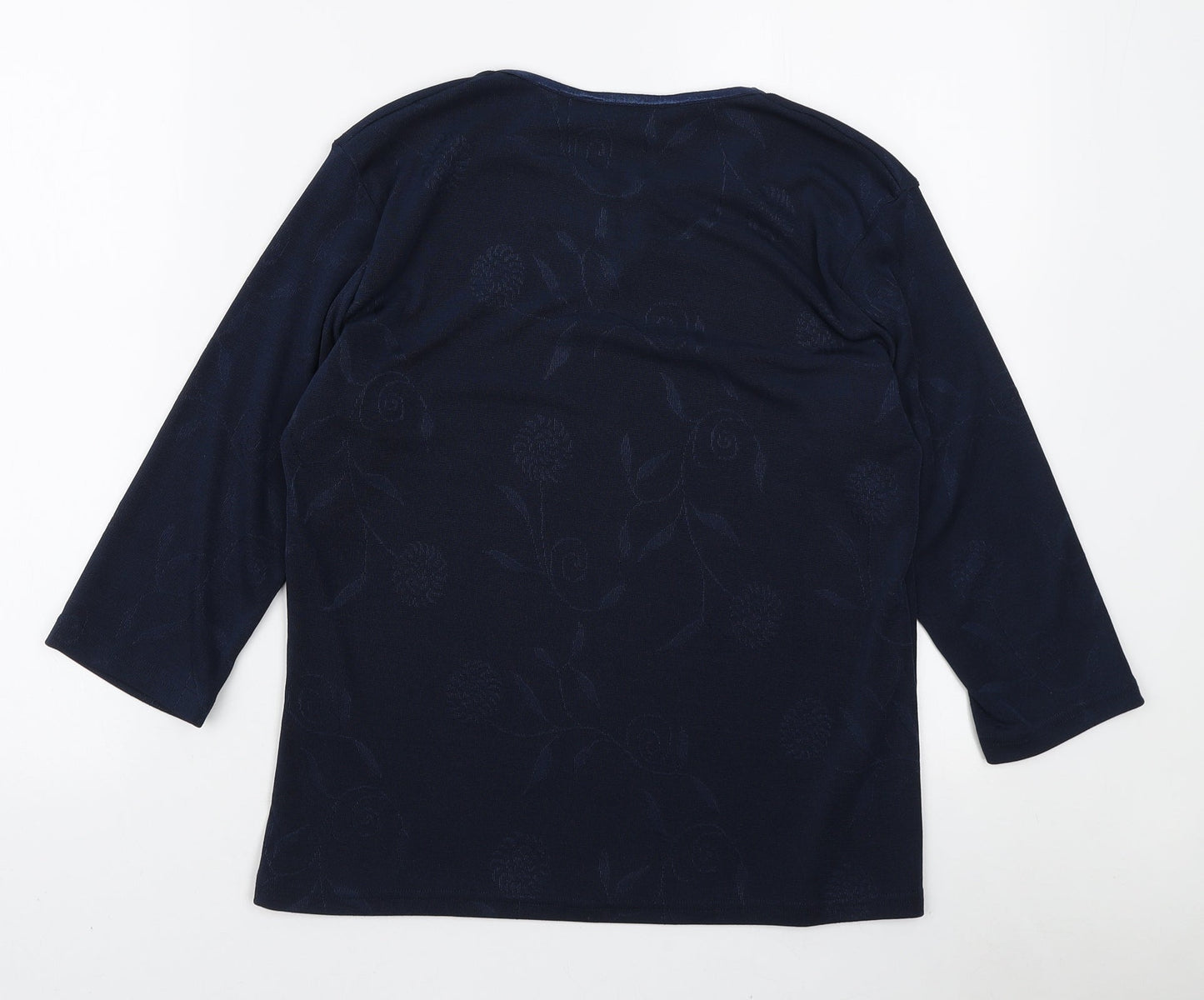 AMARANTO Womens Blue Round Neck Floral Polyester Pullover Jumper Size L