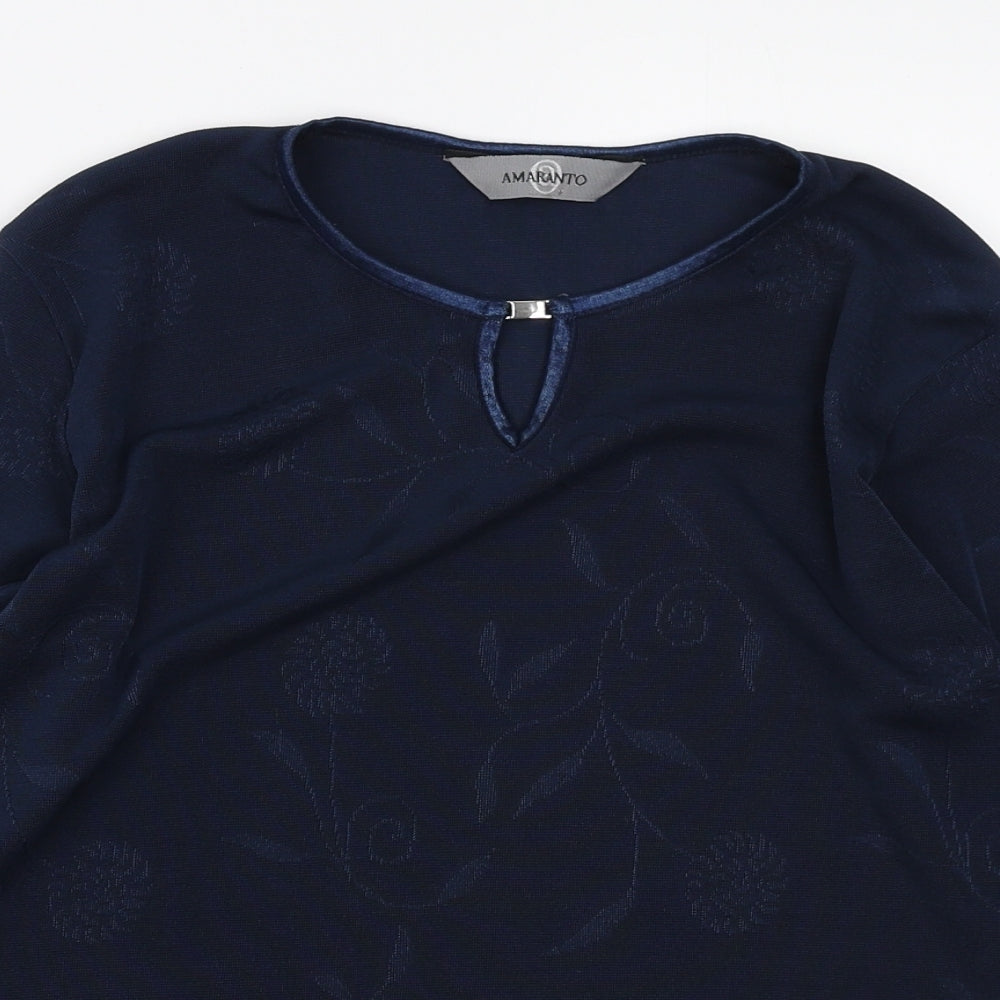 AMARANTO Womens Blue Round Neck Floral Polyester Pullover Jumper Size L