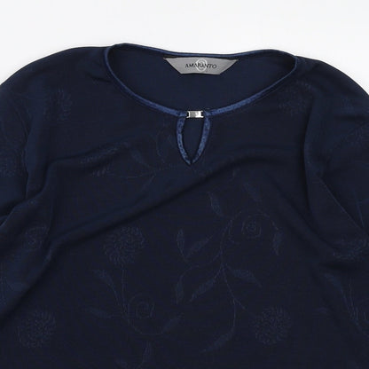 AMARANTO Womens Blue Round Neck Floral Polyester Pullover Jumper Size L