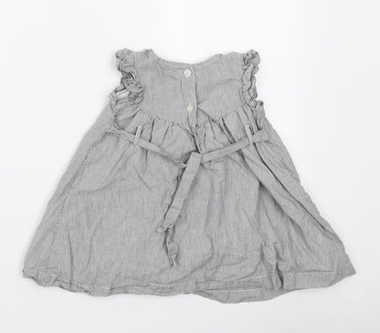 French Connection Girls Grey Striped Cotton A-Line Size 18 Months Round Neck Button
