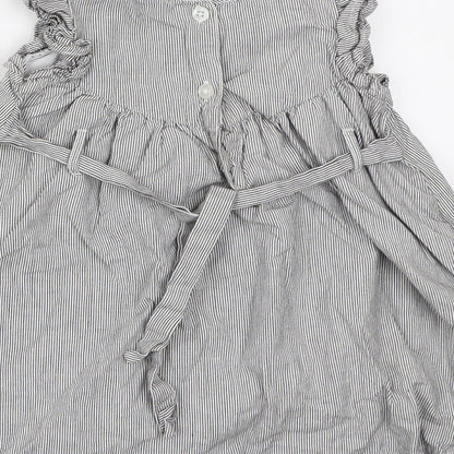 French Connection Girls Grey Striped Cotton A-Line Size 18 Months Round Neck Button