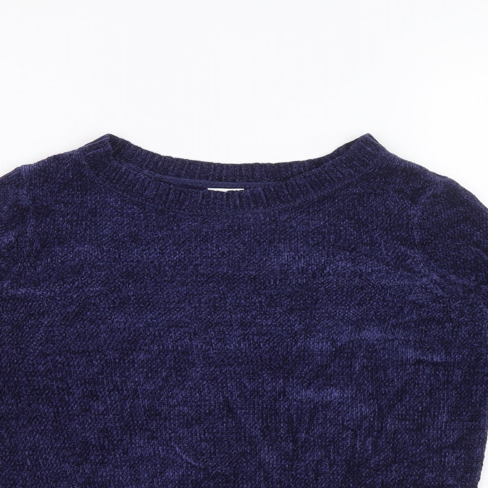 Oh MG Womens Blue Boat Neck Rayon Pullover Jumper Size S - Lace hem