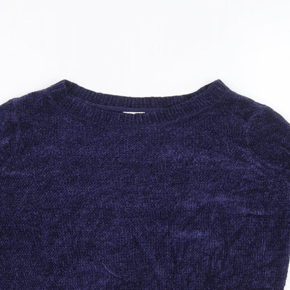 Oh MG Womens Blue Boat Neck Rayon Pullover Jumper Size S - Lace hem