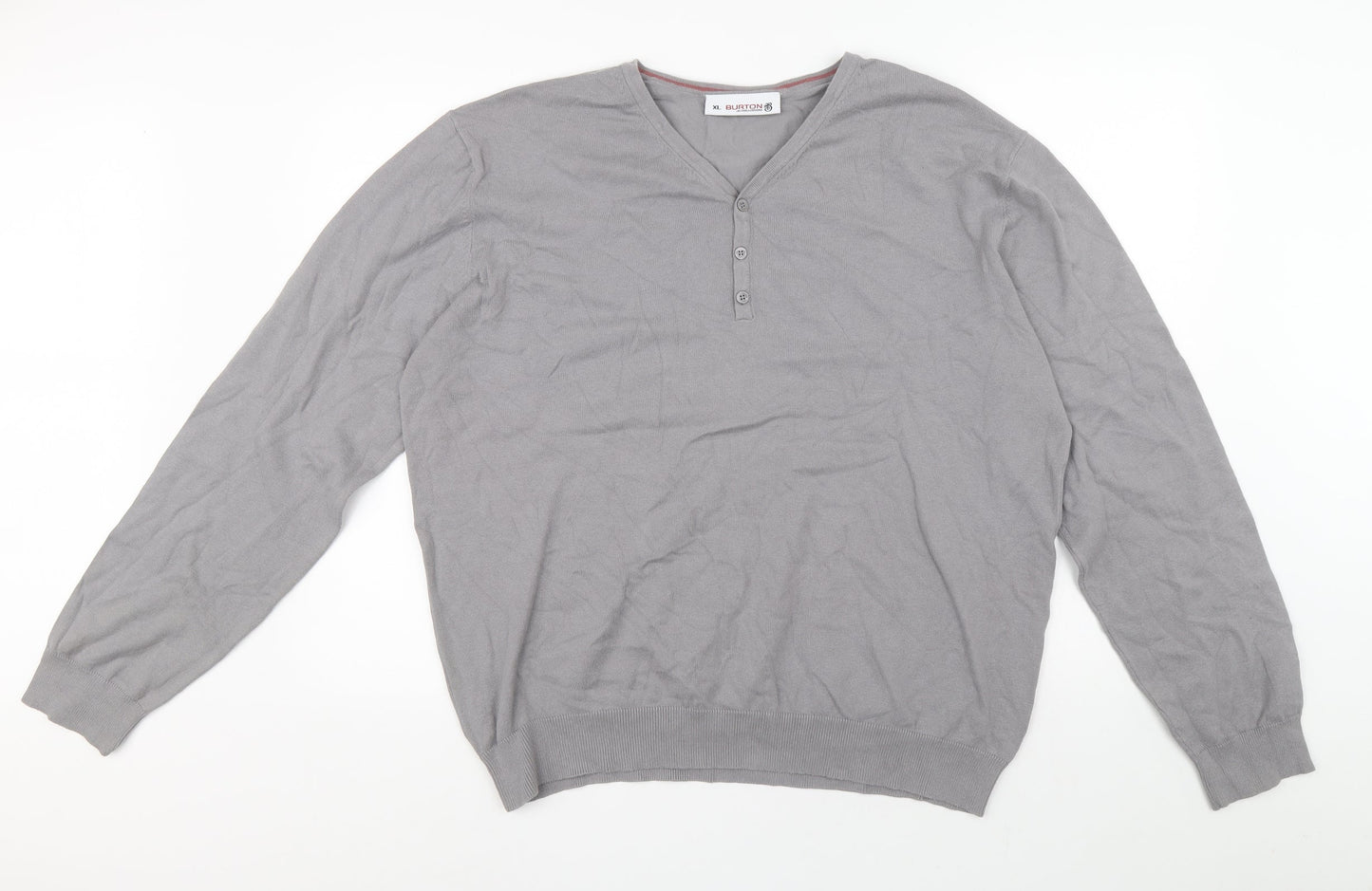 Burton Mens Grey V-Neck Cotton Pullover Jumper Size XL