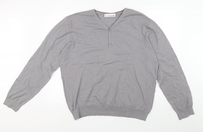 Burton Mens Grey V-Neck Cotton Pullover Jumper Size XL
