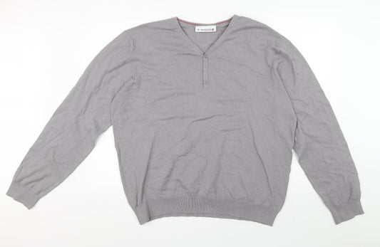Burton Mens Grey V-Neck Cotton Pullover Jumper Size XL