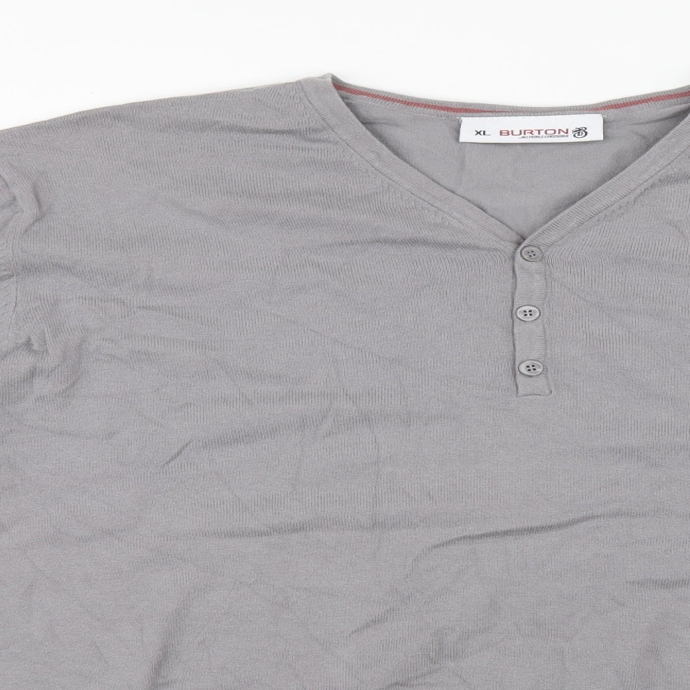 Burton Mens Grey V-Neck Cotton Pullover Jumper Size XL