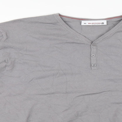 Burton Mens Grey V-Neck Cotton Pullover Jumper Size XL
