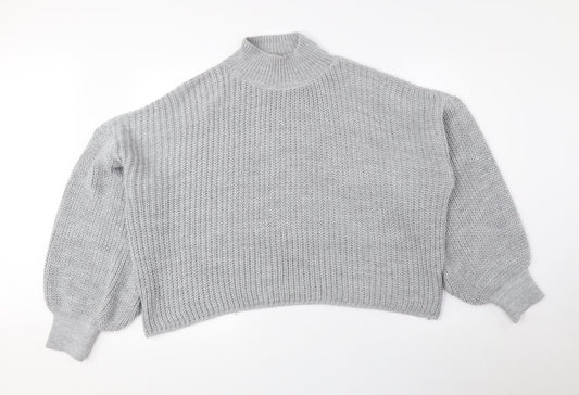 Boohoo Womens Grey Mock Neck Acrylic Pullover Jumper Size M