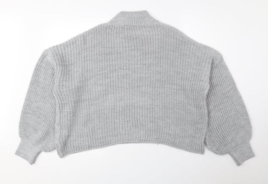 Boohoo Womens Grey Mock Neck Acrylic Pullover Jumper Size M