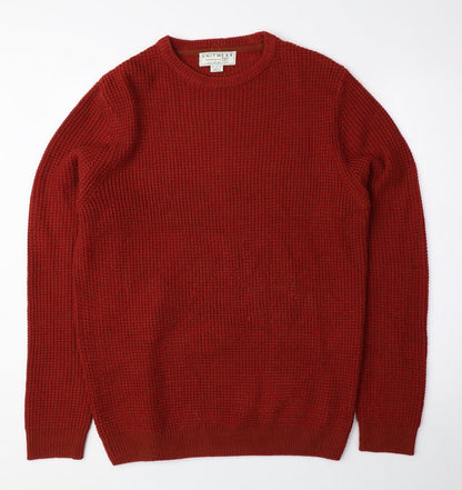 F&F Mens Red Crew Neck Acrylic Pullover Jumper Size M