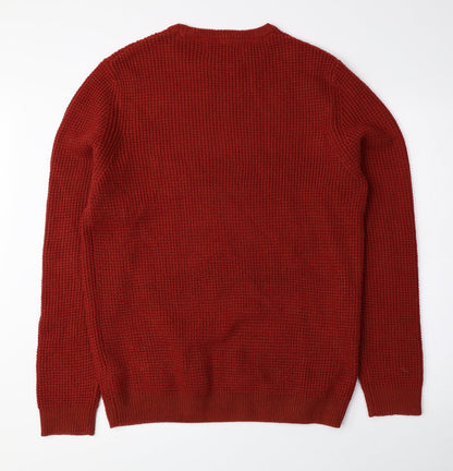 F&F Mens Red Crew Neck Acrylic Pullover Jumper Size M