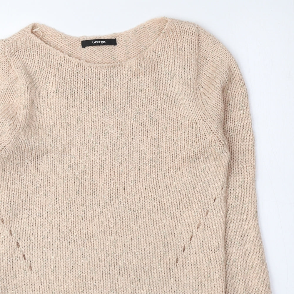 George Womens Pink Boat Neck Acrylic Pullover Jumper Size 8