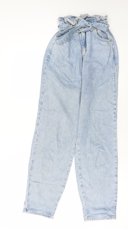 New Look Womens Blue Cotton Straight Jeans Size 6 L28 in Regular Tie