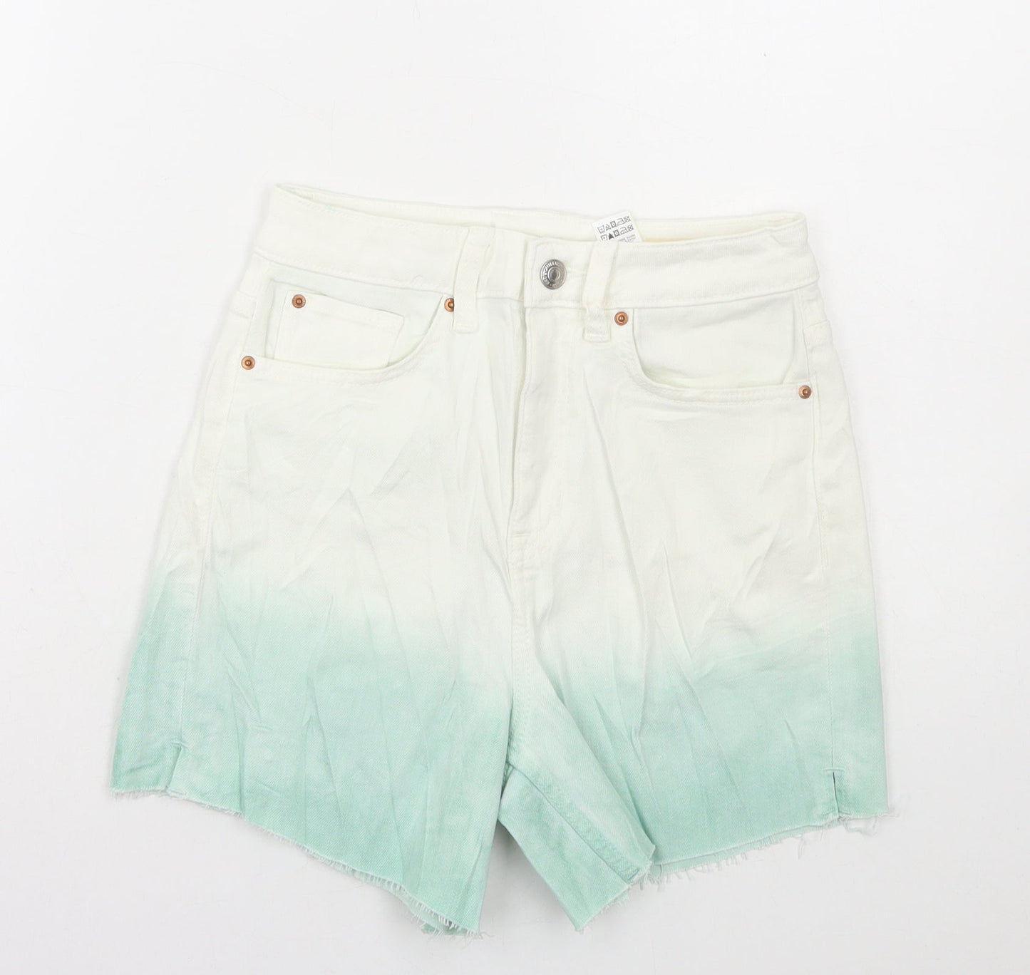 Marks and Spencer Womens Blue Cotton Hot Pants Shorts Size 6 L4 in Regular Button