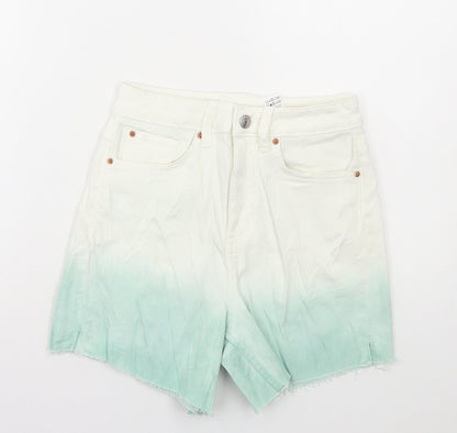 Marks and Spencer Womens Blue Cotton Hot Pants Shorts Size 6 L4 in Regular Button