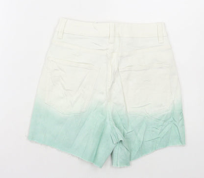 Marks and Spencer Womens Blue Cotton Hot Pants Shorts Size 6 L4 in Regular Button