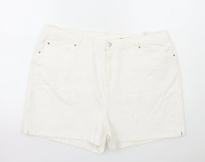Marks and Spencer Womens White Cotton Mom Shorts Size 22 L3 in Regular Button