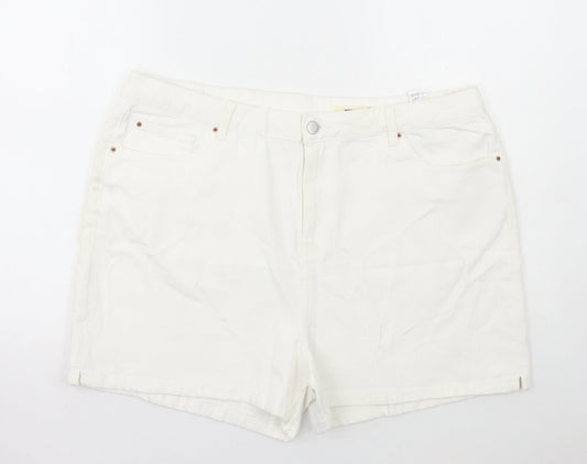 Marks and Spencer Womens White Cotton Mom Shorts Size 22 L3 in Regular Button