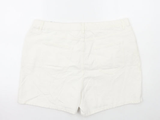 Marks and Spencer Womens White Cotton Mom Shorts Size 22 L3 in Regular Button