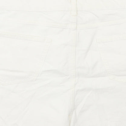 Marks and Spencer Womens White Cotton Mom Shorts Size 22 L3 in Regular Button