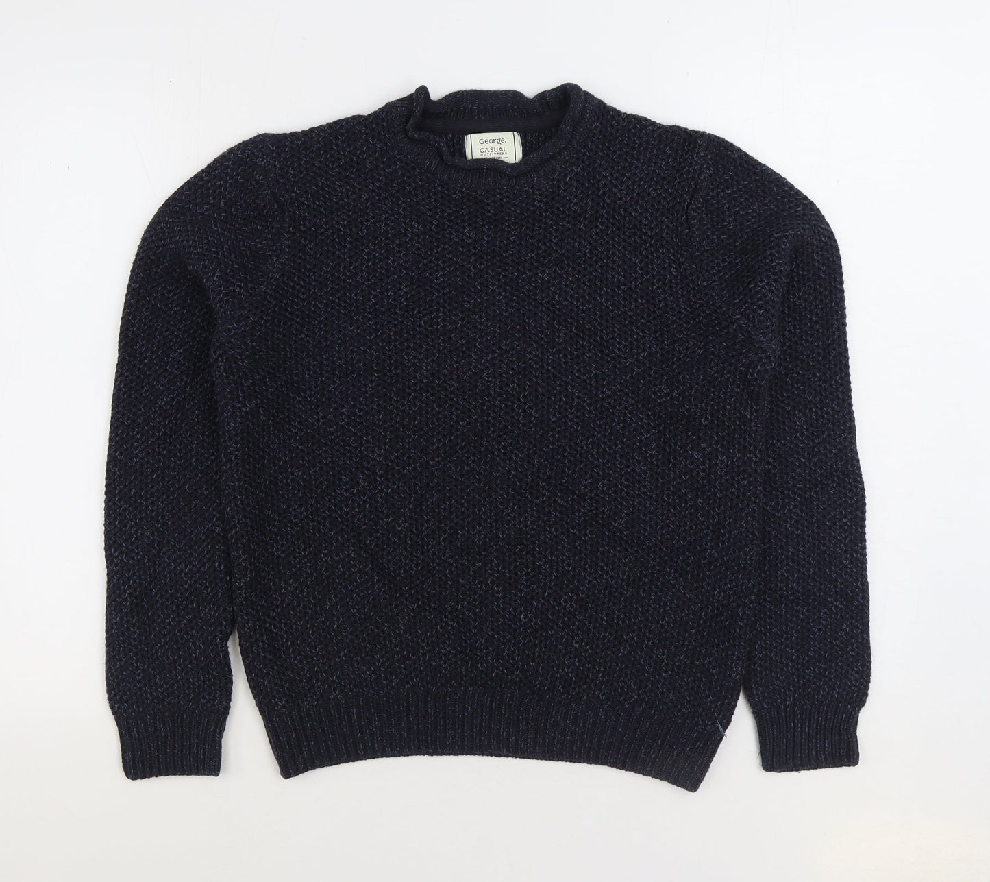 George Mens Blue Round Neck Acrylic Pullover Jumper Size S