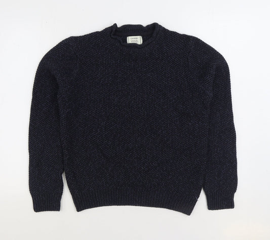 George Mens Blue Round Neck Acrylic Pullover Jumper Size S