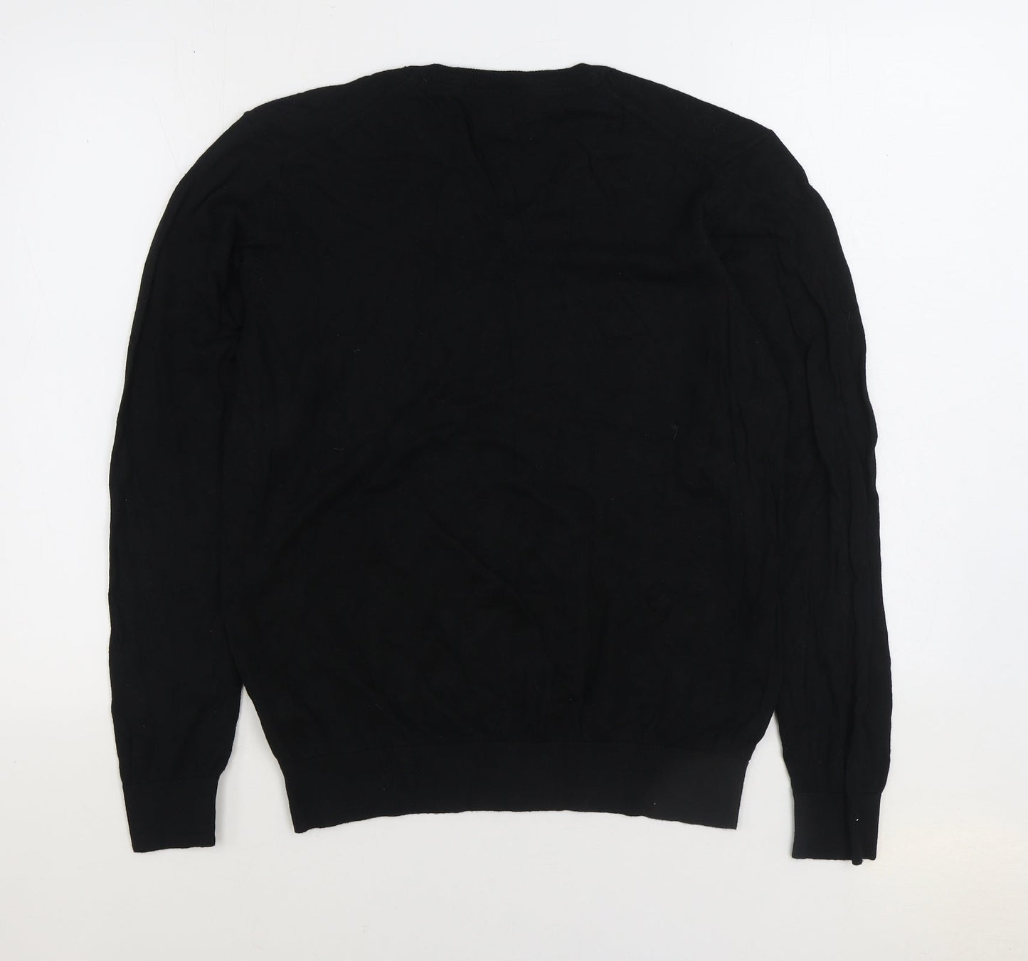 Marks and Spencer Mens Black V-Neck Cotton Pullover Jumper Size L