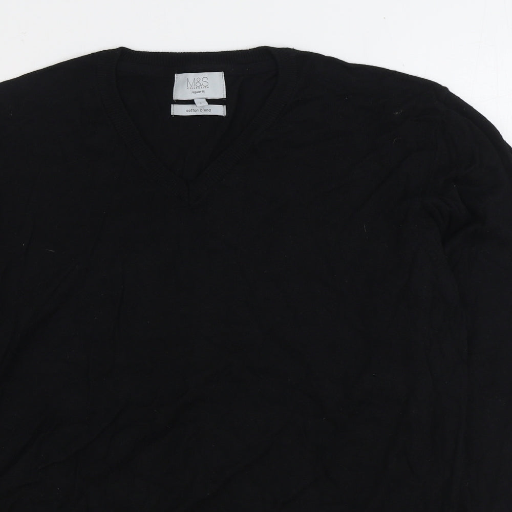 Marks and Spencer Mens Black V-Neck Cotton Pullover Jumper Size L