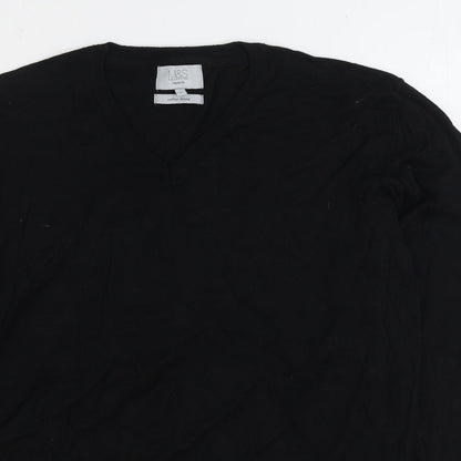 Marks and Spencer Mens Black V-Neck Cotton Pullover Jumper Size L