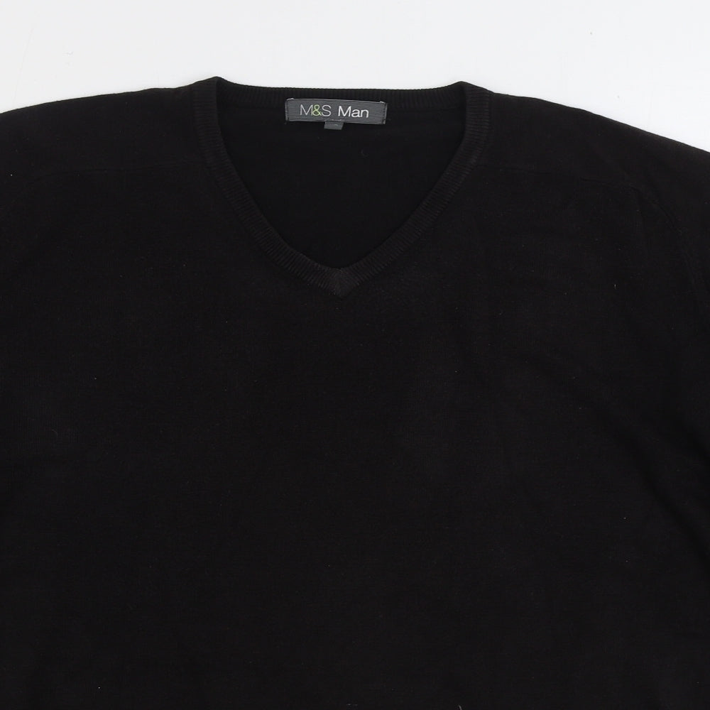 Marks and Spencer Mens Brown V-Neck Acrylic Pullover Jumper Size XL