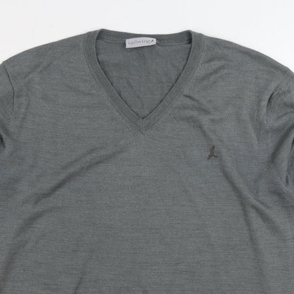 Tailwing Mens Grey V-Neck Acrylic Pullover Jumper Size 2XL