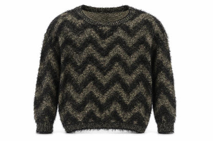 Frock Me Womens Black Round Neck Striped Polyester Pullover Jumper Size S