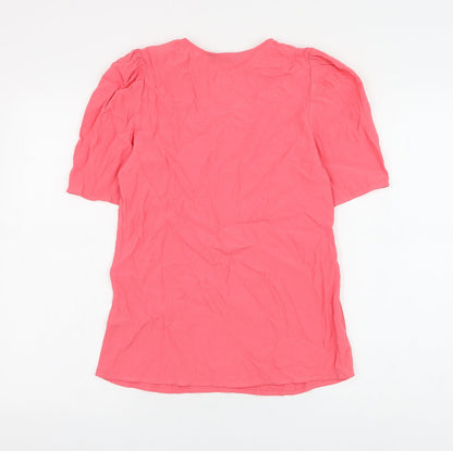 Marks and Spencer Womens Pink Viscose Basic Blouse Size 6 V-Neck