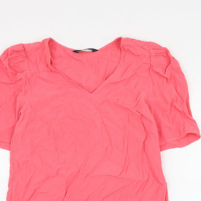 Marks and Spencer Womens Pink Viscose Basic Blouse Size 6 V-Neck