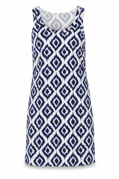 Marks and Spencer Womens White Geometric Flax Sheath Size 6 Scoop Neck Pullover