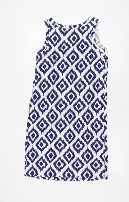 Marks and Spencer Womens White Geometric Flax Sheath Size 6 Scoop Neck Pullover
