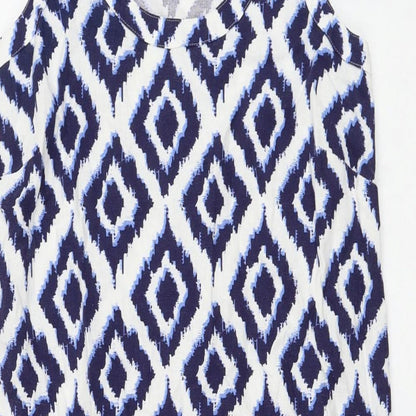 Marks and Spencer Womens White Geometric Flax Sheath Size 6 Scoop Neck Pullover