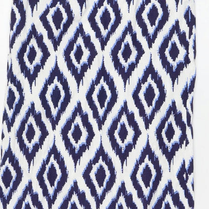 Marks and Spencer Womens White Geometric Flax Sheath Size 6 Scoop Neck Pullover