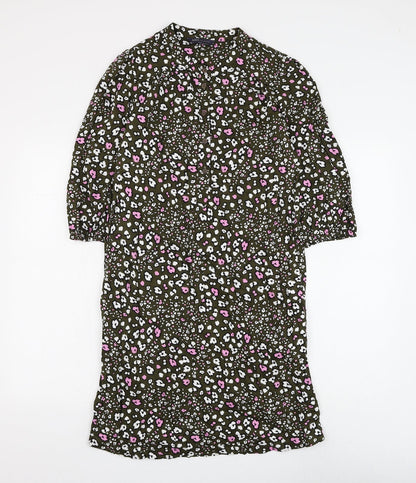 Marks and Spencer Womens Green Floral Viscose Shift Size 8 Round Neck Button