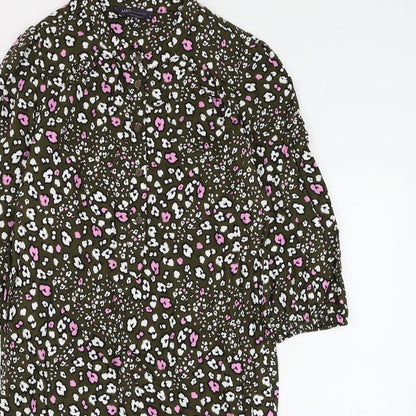 Marks and Spencer Womens Green Floral Viscose Shift Size 8 Round Neck Button