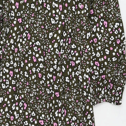 Marks and Spencer Womens Green Floral Viscose Shift Size 8 Round Neck Button