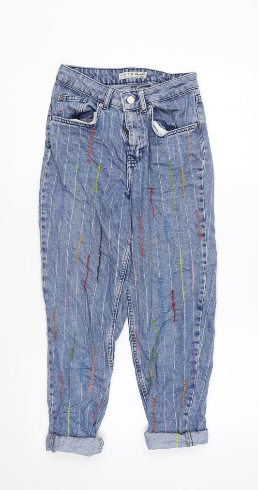 Denim & Co. Womens Blue Striped Cotton Mom Jeans Size 6 L21 in Regular Zip