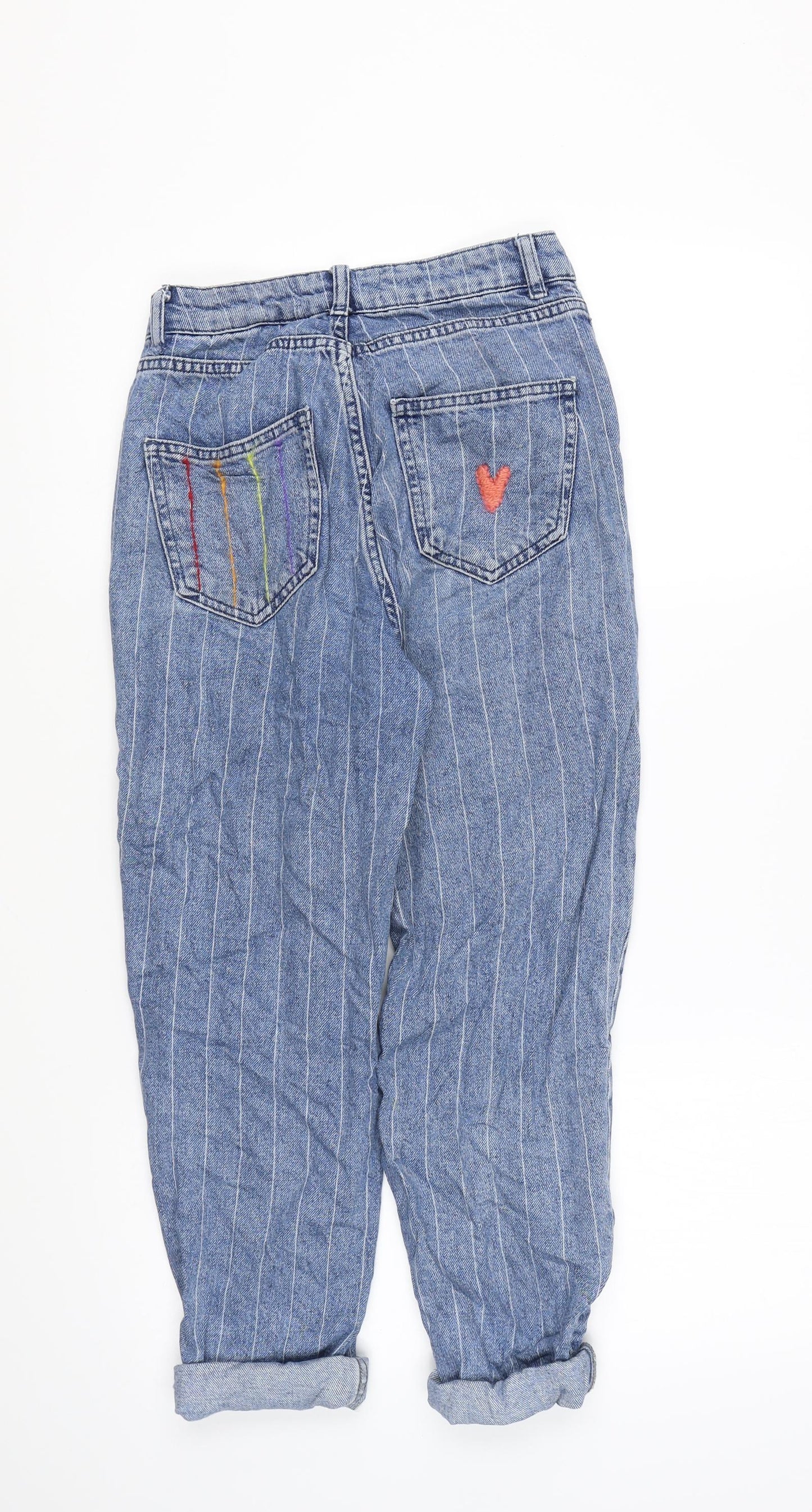 Denim & Co. Womens Blue Striped Cotton Mom Jeans Size 6 L21 in Regular Zip
