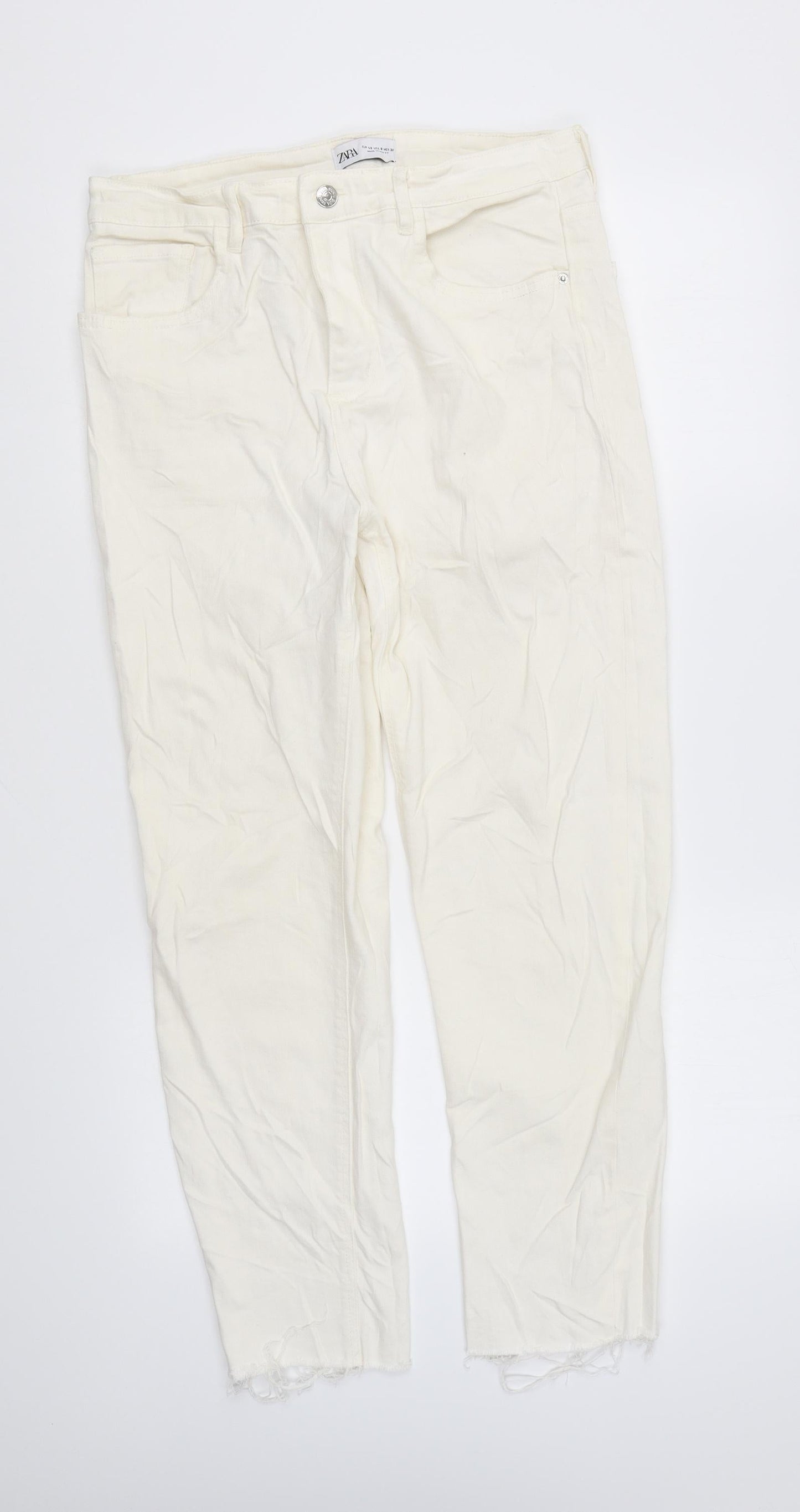 Zara Womens Ivory Cotton Skinny Jeans Size 10 L25 in Regular Zip