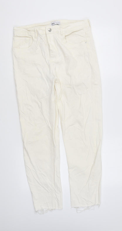 Zara Womens Ivory Cotton Skinny Jeans Size 10 L25 in Regular Zip