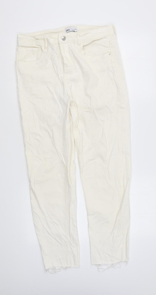 Zara Womens Ivory Cotton Skinny Jeans Size 10 L25 in Regular Zip